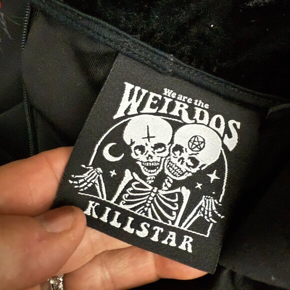 Killstar Gothic Rose Ruffle Mini Dress Velvet Peter Pan Collar Black Red - Picture 9 of 10